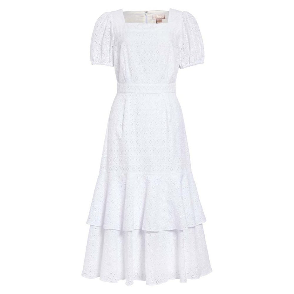 Rachel Parcell Tiered Eyelet Midi Dress White L